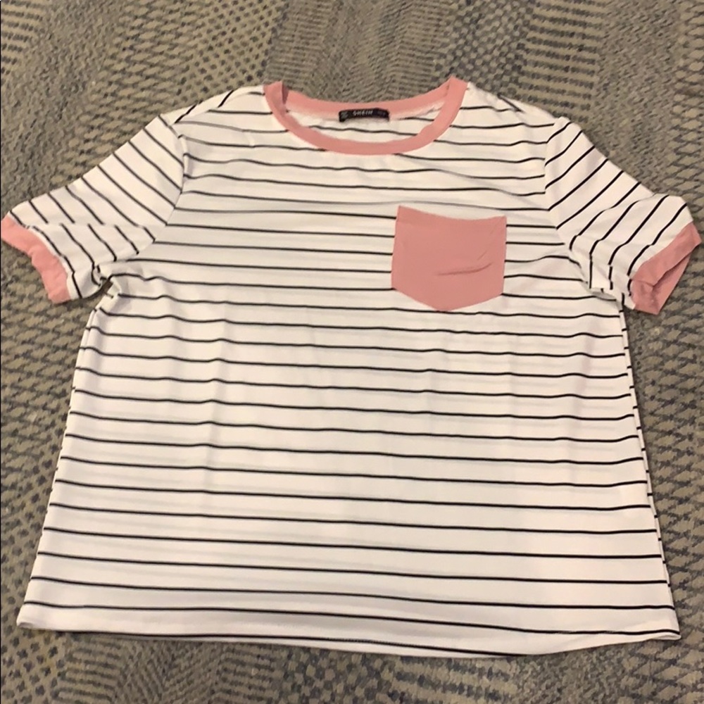 Pink Detail Short Sleeve Striped Tee
